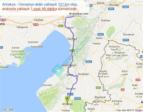 antakya osmaniye arası kaç km
